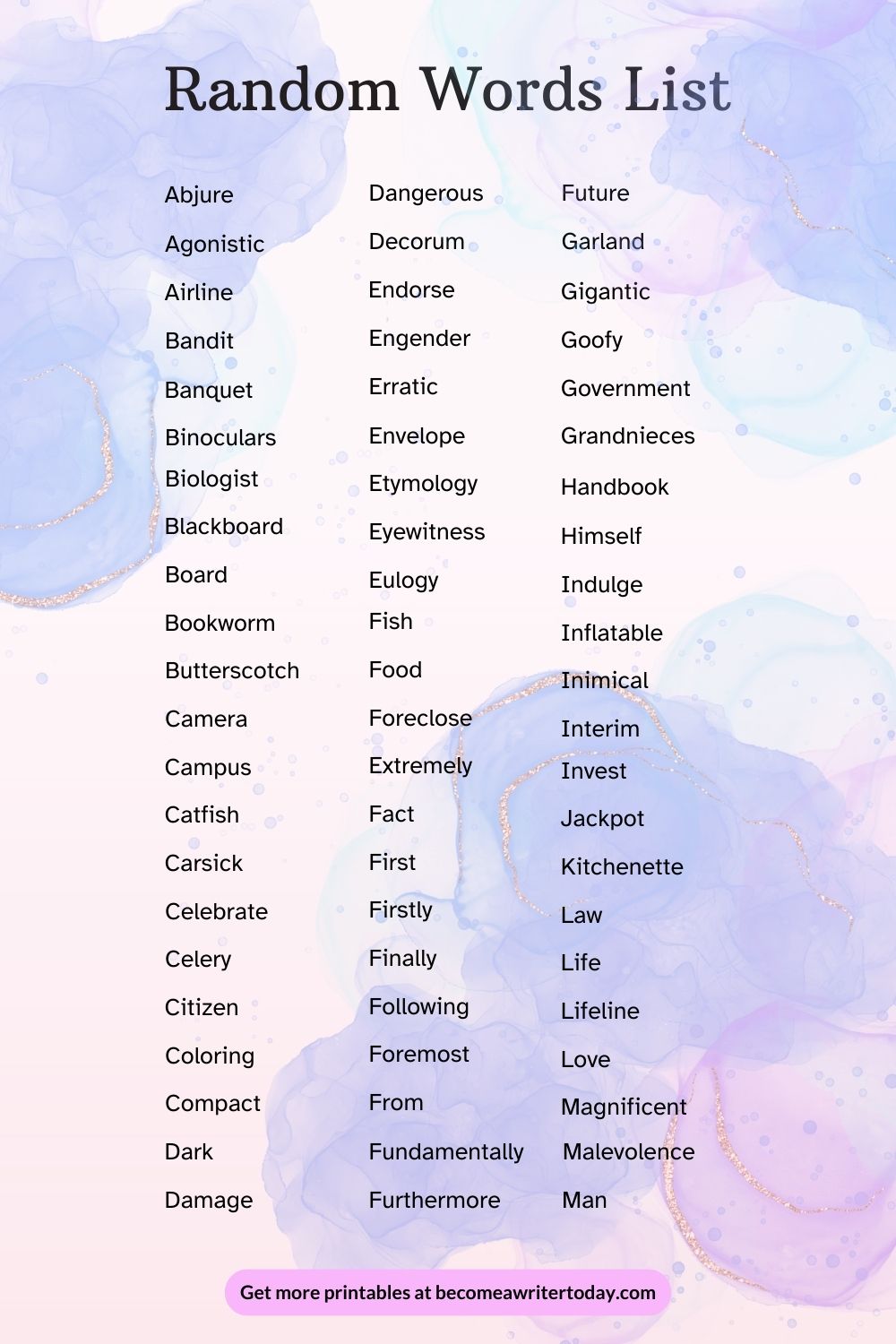 Random words list - Part 1